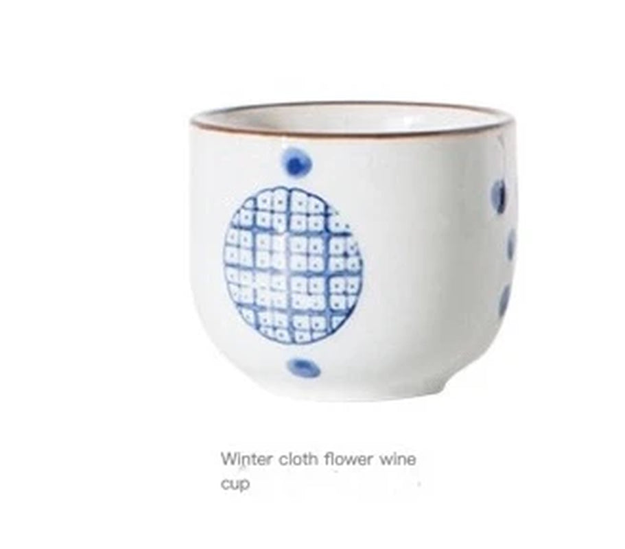 Ceramic Wine Set Japanese Style Clay Blue and White Sake Pot Tea Cup Water Ware Home Kitchen Bar Decoration Supplies Drinkware