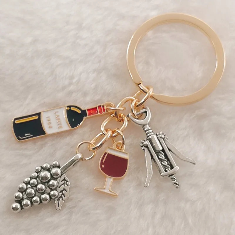 Charm Enamel A-Z Letters European and American Cocktail Grape Wine Bottle Opener Wine Glass Grape Wine Keychain Bar Keychain