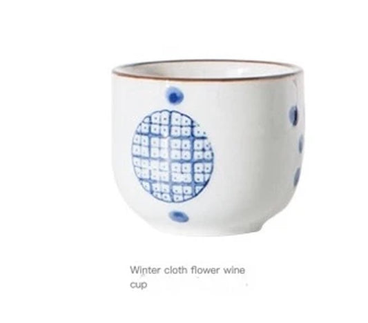 Ceramic Wine Set Japanese Style Clay Blue and White Sake Pot Tea Cup Water Ware Home Kitchen Bar Decoration Supplies Drinkware