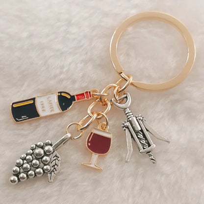 Charm Enamel A-Z Letters European and American Cocktail Grape Wine Bottle Opener Wine Glass Grape Wine Keychain Bar Keychain