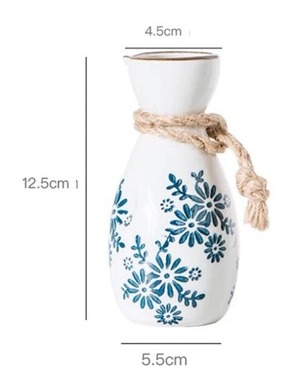 Ceramic Wine Set Japanese Style Clay Blue and White Sake Pot Tea Cup Water Ware Home Kitchen Bar Decoration Supplies Drinkware